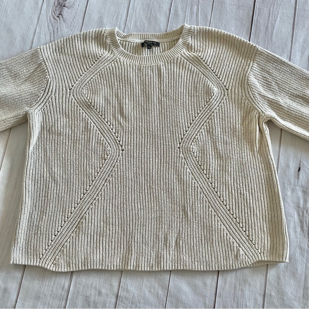 Banana Republic Relaxed Fit Knit Sweater Women’s L Cream Cozy Chunky Warm Argyle - Picture 2 of 10